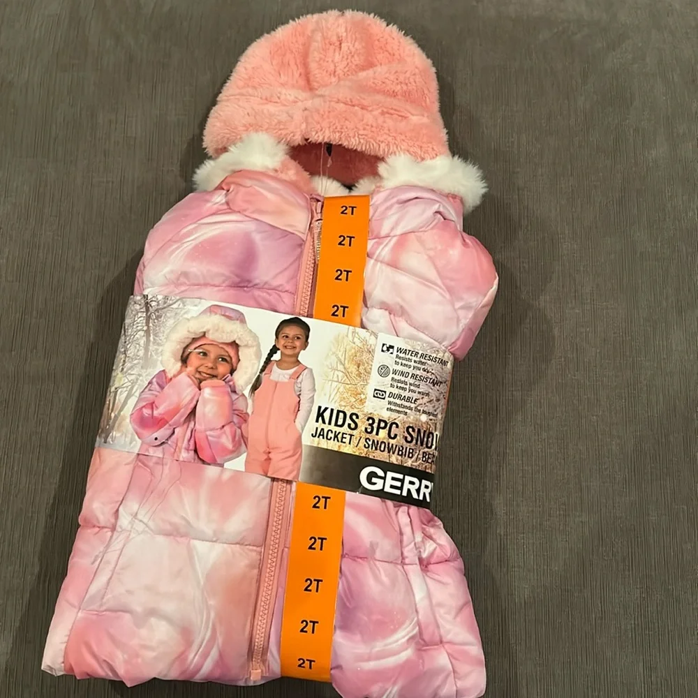 GERRY Pink Kids 3pc Snowsuit Jacket, Snowbib and Hat 2T